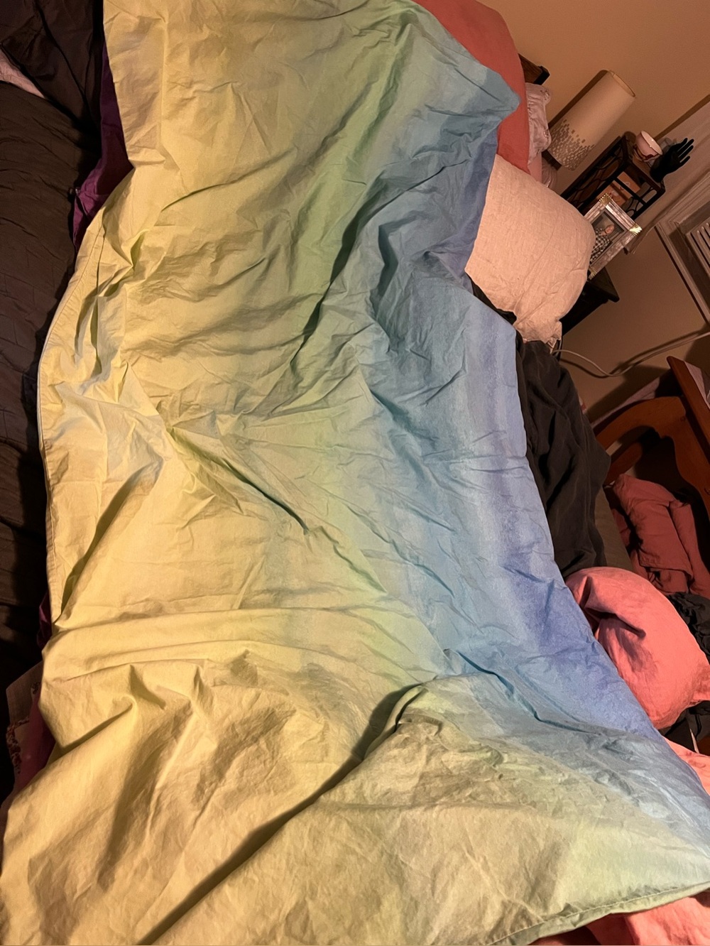 Pottery Barn Teen ~ Multi-Color Green Blue Purple Rainbow 🌈 Ombre Duvet ~ Queen - Picture 9 of 11